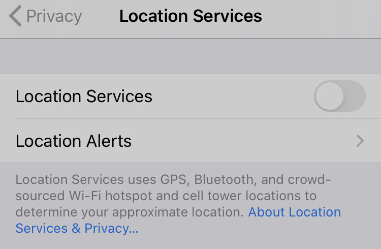 Location services screen